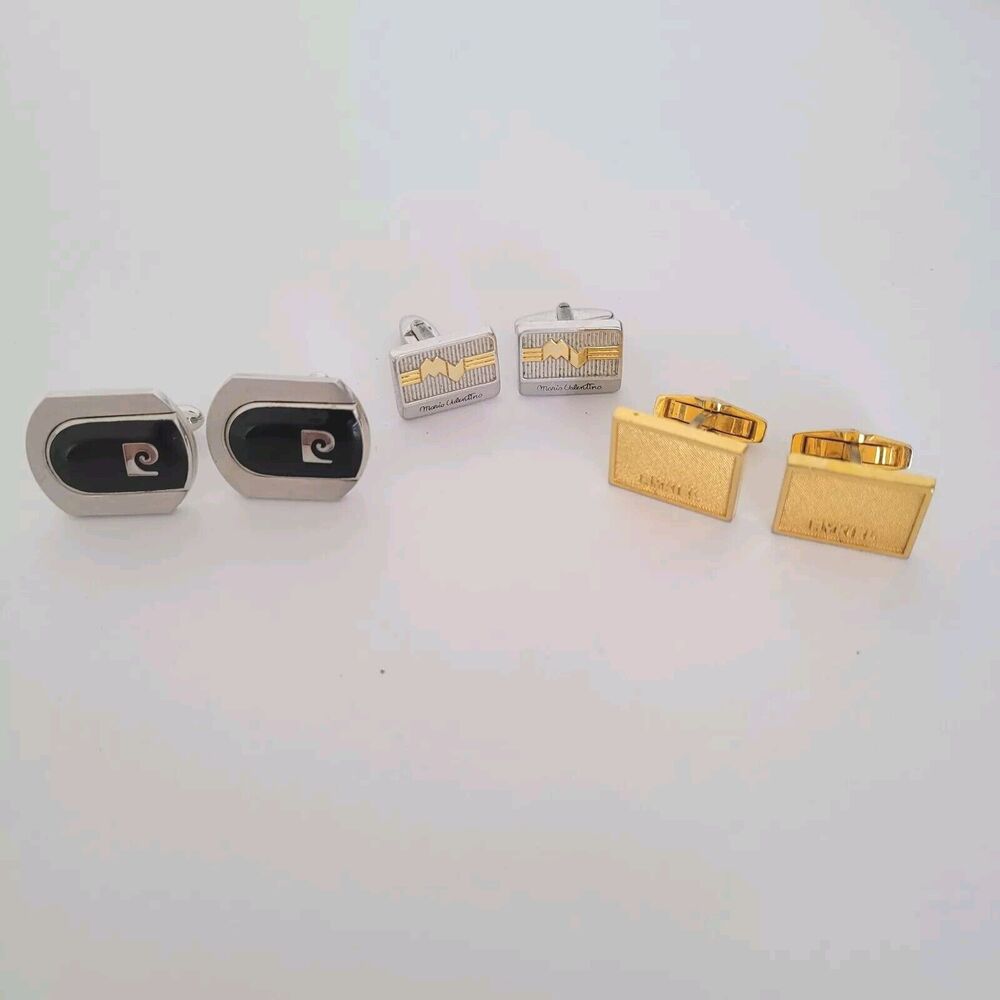 Pierre‎ Cardin Rykiel Valentino Gold Silver Black Tone Logo Cufflinks Lot Of 3